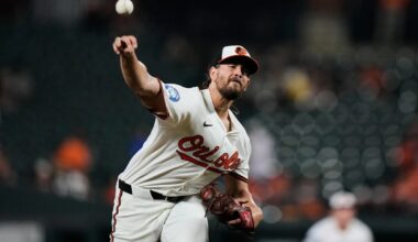 Baltimore Orioles starting pitcher Dean Kremer delivers during the first inning of a baseball game against the Tampa Bay Rays, Tuesday, Sept. 23, 2025, in Baltimore. (AP Photo/Stephanie Scarbrough)