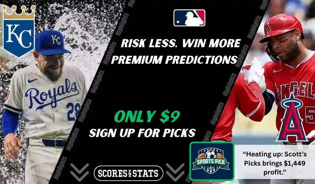 Kansas City Royals player in blue uniform and Los Angeles Angels player in red uniform facing off in MLB game matchup on September 3, 2025.