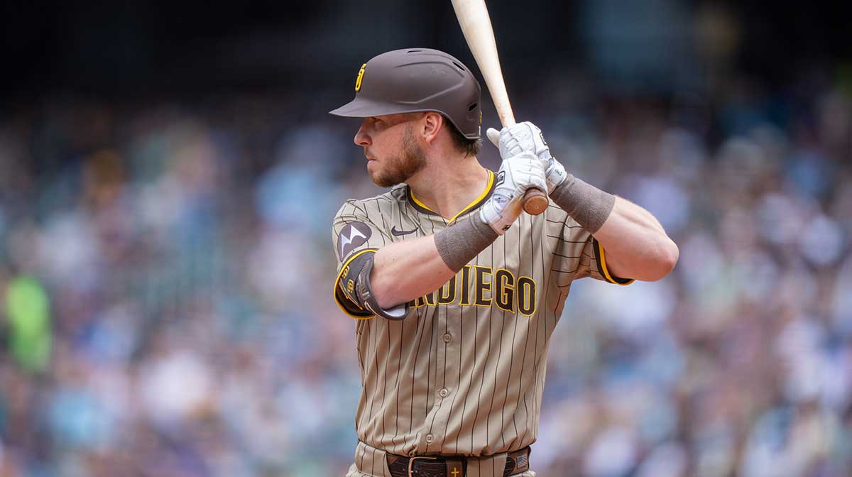 San Diego Padres first baseman Ryan O'Hearn (32) waits for a pitch during an at-bat against the Seattle Mariners at T-Mobile Park. 