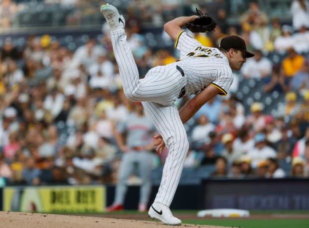 Padres starter Nick Pivetta pitches against Reds on Wednesday. (K.C. Alfred / The San Diego Union-Tribune)