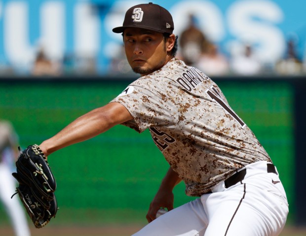 Yu Darvish #11 of the San Diego Padres pitches against the Colorado Rockies at Petco Park on Sept. 14, 2025 in San Diego, California. (K.C. Alfred / The San Diego Union-Tribune)