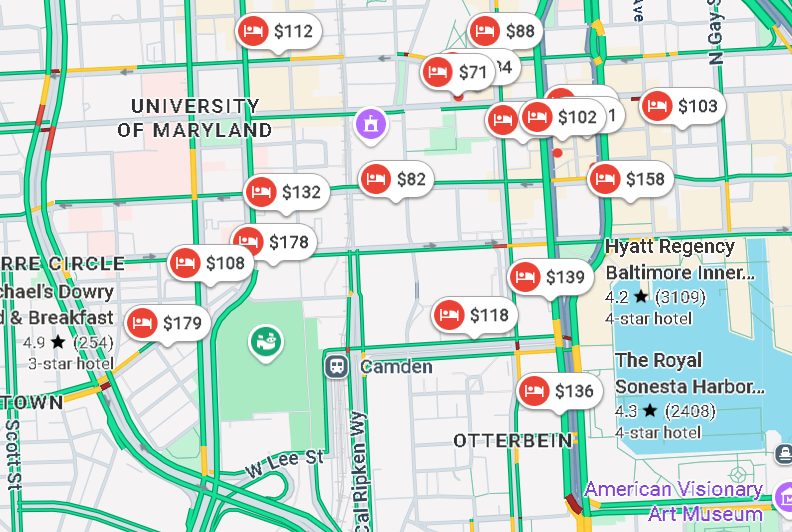 Plenty of hotels near Oriole Park.