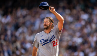 Seattle Mariners Los Angeles Dodgers Clayton Kershaw tips cap 2025...