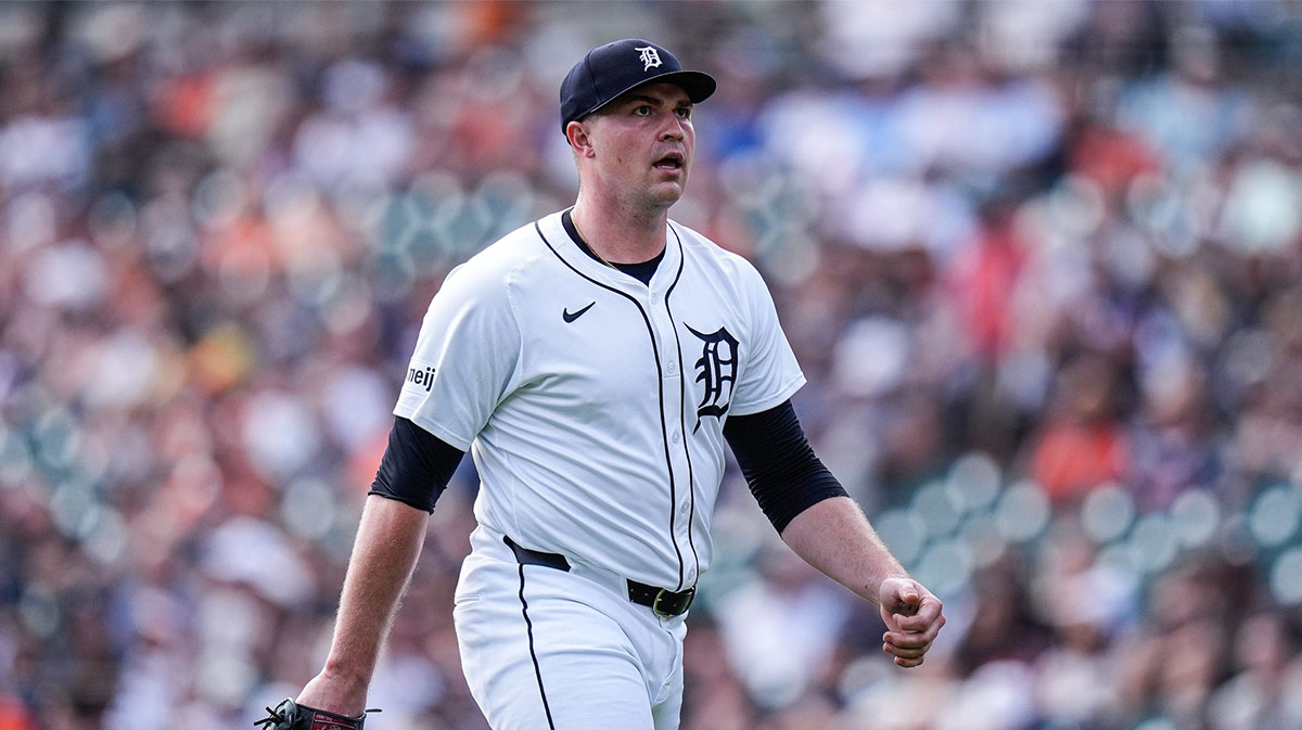 Detroit Tigers pitcher Tarik Skubal (29) walks off the field after pitching against Cleveland Guardians during the fifth inning at Comerica Park.