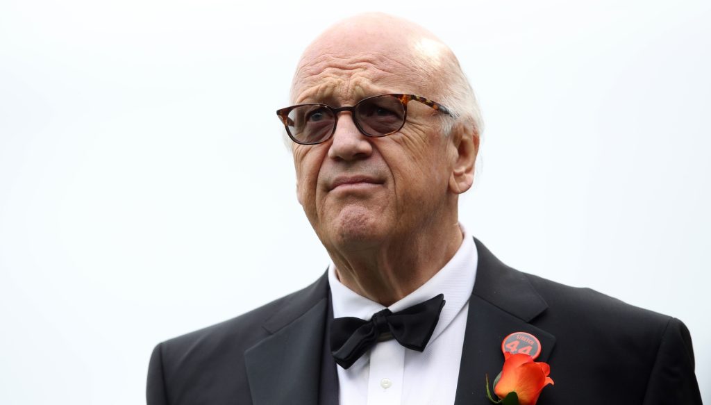 San Francisco Giants broadcast announcer Jon Miller walks on the field before the game between the San Francisco Giants and the Tampa Bay Rays at Oracle Park.