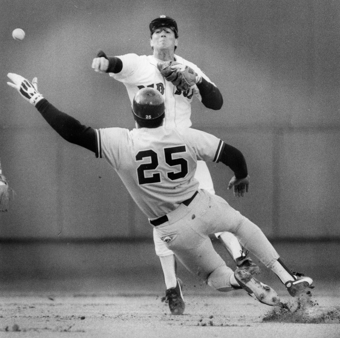The teams wouldn't meet in the postseason again until the 1999 season. In the interim, they continued to make baseball into a contact sport, like on this slide by Yankees designated hitter Don Baylor into Sox second baseman Marty Barrett on Opening Day 1985.