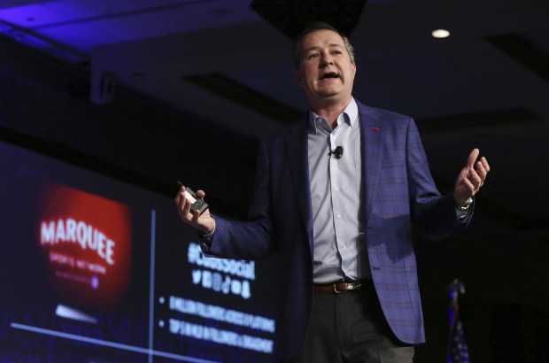 Cubs Chairman Tom Ricketts talks about the Marquee Sports Network during the opening ceremony of the Cubs Convention on Jan. 18, 2020, at the Sheraton Grand in Chicago.