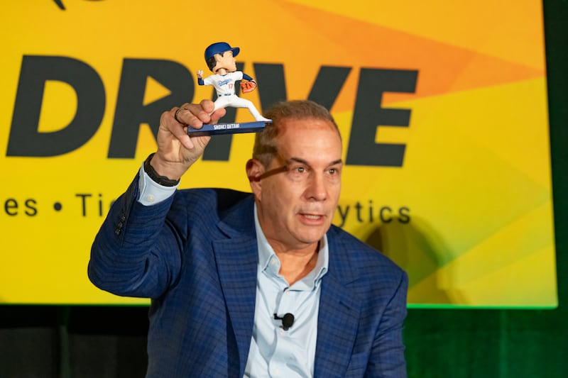 Rosen held up a Shohei Ohtani bobblehead while discussing the superstar's marketing appeal.