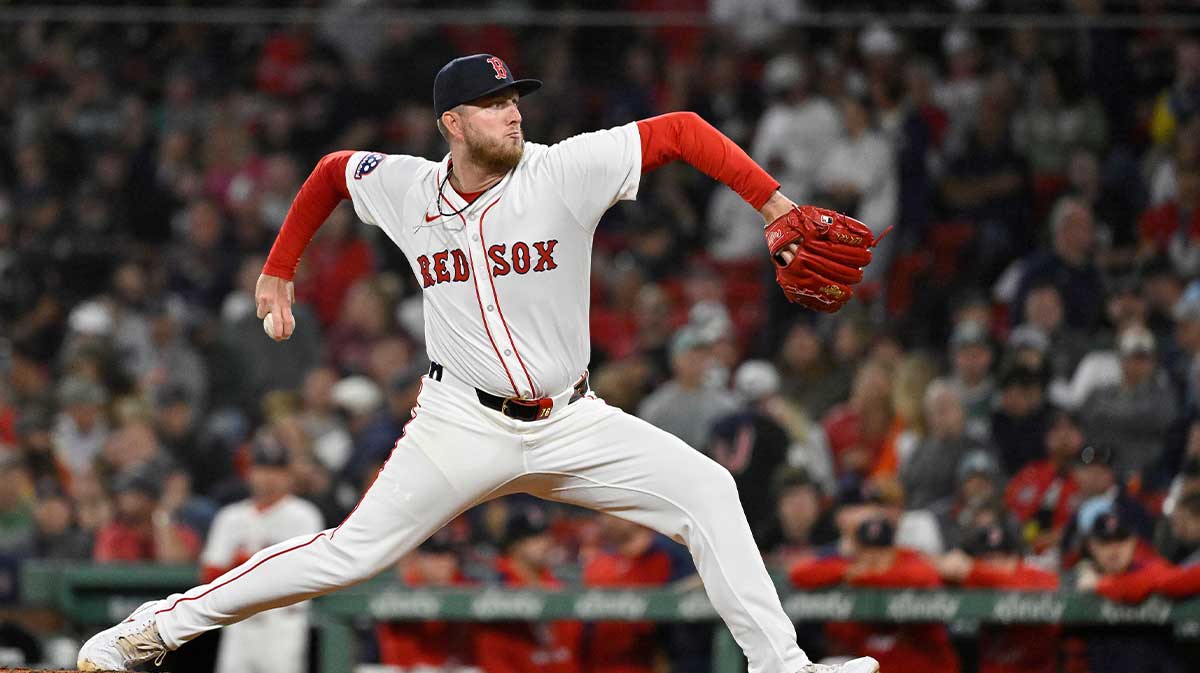 Boston Red Sox relief pitcher Zack Kelly (76) pitches against the Athletics during the tenth inning at Fenway Park. 