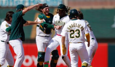 A's beat Red Sox 5-4, end Chapman's hitless streak of 50 batters, 17 appearances