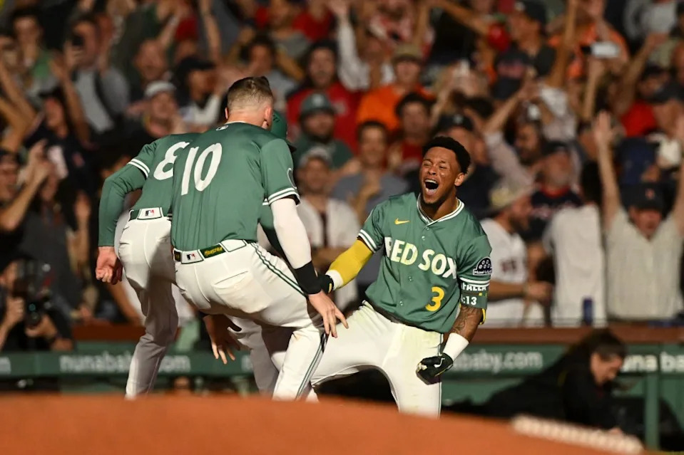 Ceddanne Rafaela #3 of the Boston Red Sox reacts after hitting a walk-off RBI triple against the Detroit Tigers during the ninth inning to clinch a spot in the playoffs at Fenway Park on September 26, 2025 in Boston, Massachusetts. Getty Images
