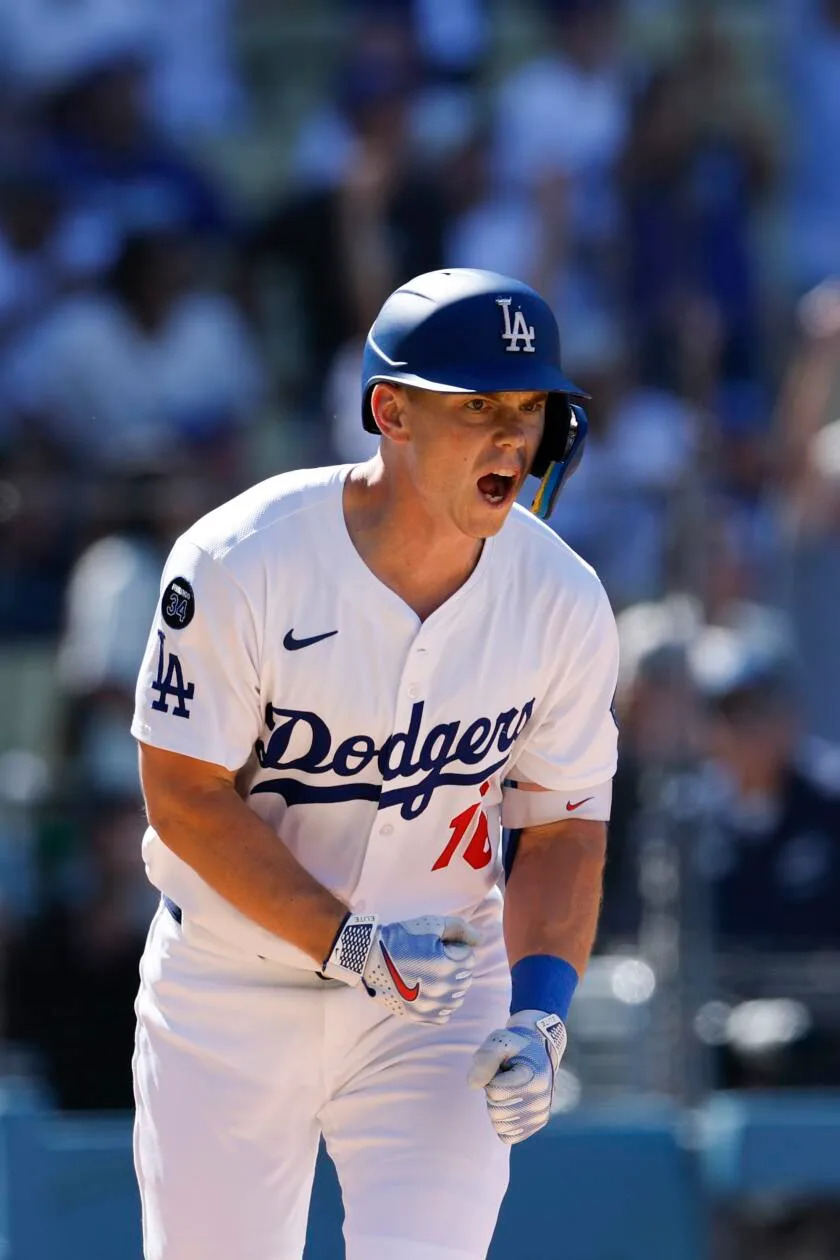 Dodgers catcher Will Smith celebrates after hitting a walk-off home run.
