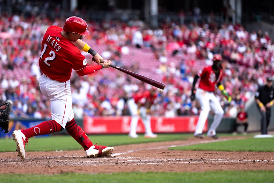Cincinnati Reds outfielder Austin Hays (12) had a sacrifice fly and an RBI single in a 3-2 win over the New York Mets Sept. 7, 2025.