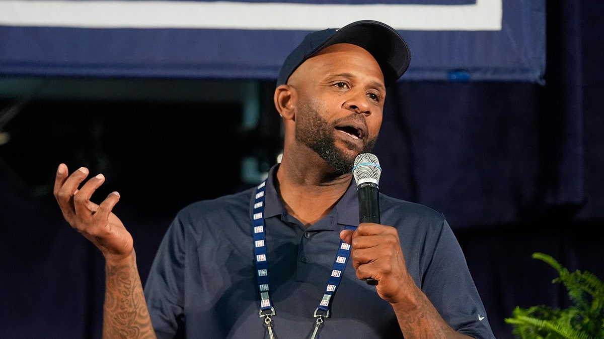 CC Sabathia speaks on microphone