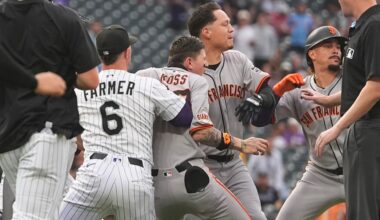 Punches thrown in Giants-Rockies game after star's 'disrespectful' celebration sparks massive brawl