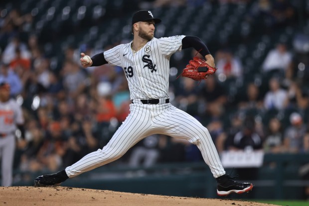 Sean Burke of the White Sox pitches during the second inning against the Orioles on Monday, Sept. 15, 2025, at Rate Field. (Geoff Stellfox/Getty Images)