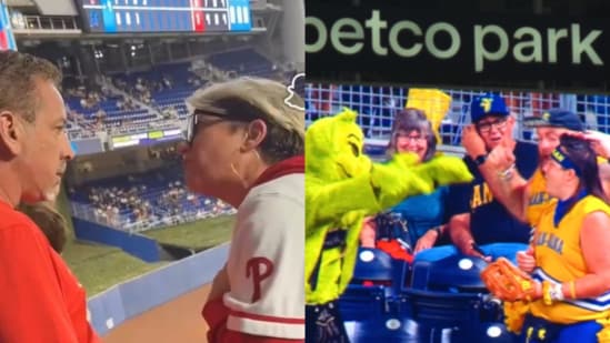 A Phillies fan's attempt to steal a home run ball from a child at a Marlins game went viral, dubbing her 'Phillies Karen.'(X)