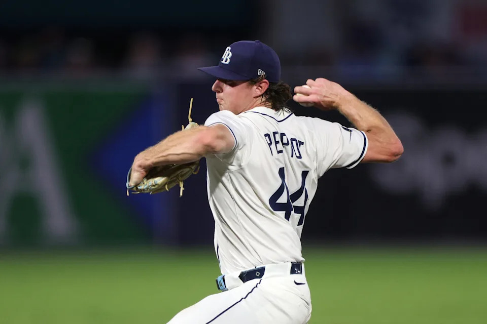 Tampa Bay Rays starting pitcher Ryan Pepiot throws a pitch against the Cleveland Guardians on Sept. 4, 2025, in Tampa, Florida.