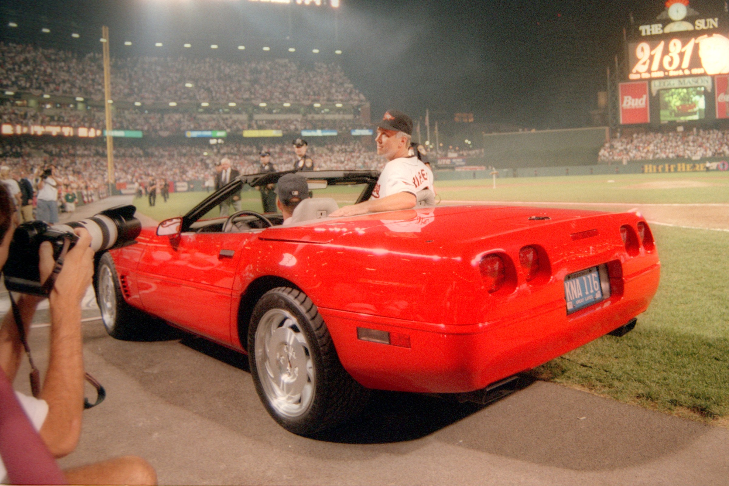 Either Chevy gave him this car as a promotion, or he got to drive his own car into the ballpark that day. (The rest of the time, players have to take the bus.) Photo by Mitchell Layton/Getty Images