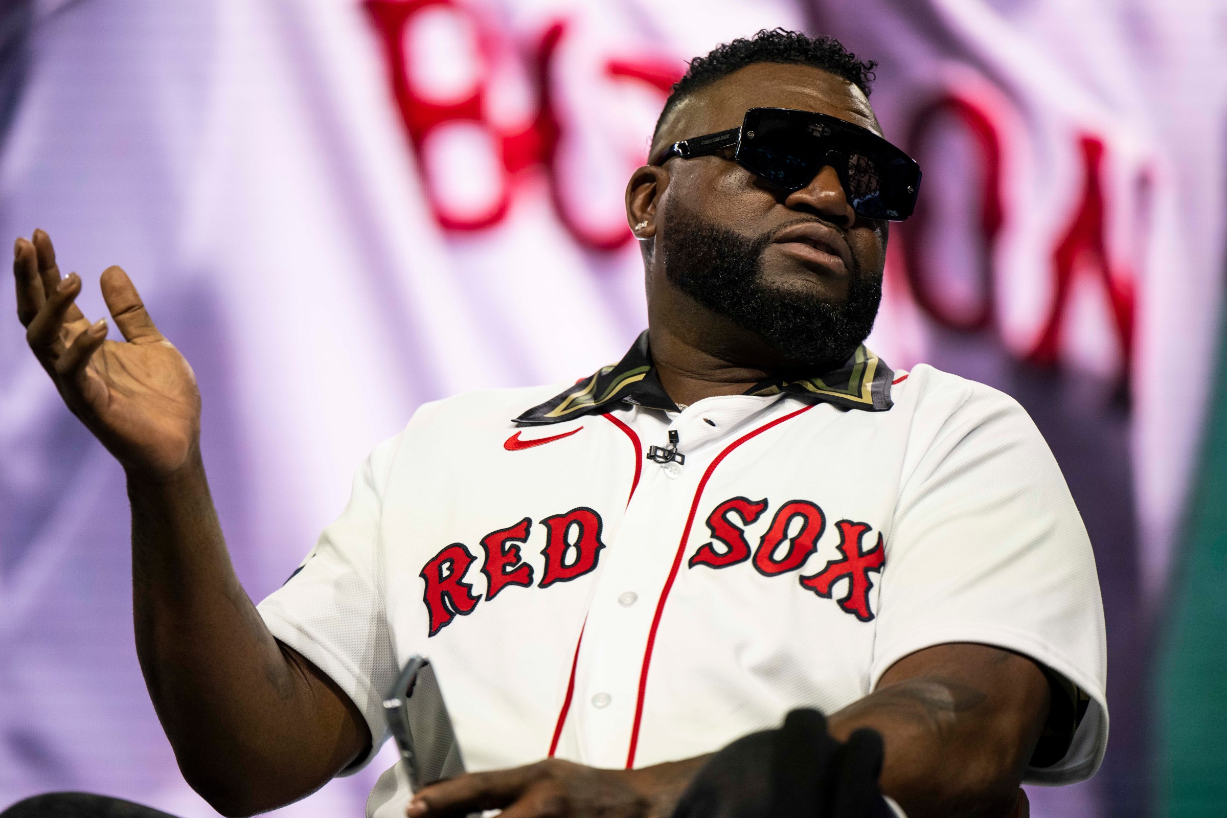 SPRINGFIELD, MA - JANUARY 21: Former designated hitter David Ortiz of the Boston Red Sox speaks during the 2023 Red Sox Winter Weekend on January 21, 2023 at MGM Springfield and MassMutual Center in Springfield, Massachusetts. (Photo by Billie Weiss/Boston Red Sox/Getty Images)