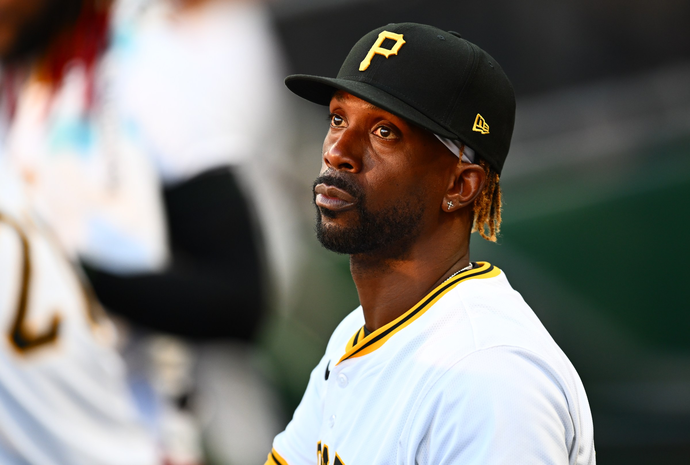 PITTSBURGH, PA - SEPTEMBER 15: Andrew McCutchen #22 of the Pittsburgh Pirates looks on from the dugout during the game between the Chicago Cubs and the Pittsburgh Pirates at PNC Park on Monday, September 15, 2025 in Pittsburgh, Pennsylvania. (Photo by Joe Sargent/MLB Photos via Getty Images)