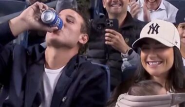 Anthony Rizzo chugs beer while taking in Yankees game with wife, baby