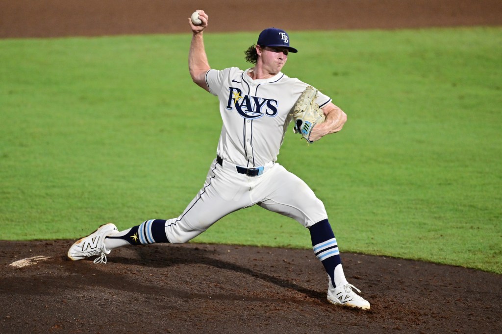 Tampa Bay Rays player throwing a baseball.