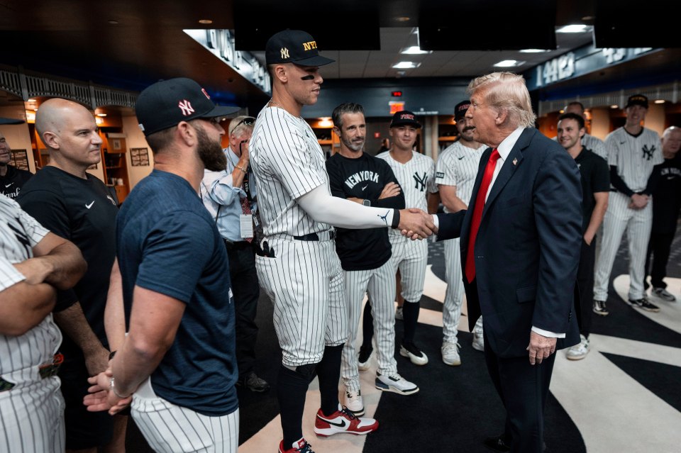 President Trump shaking hands with New York Yankees player Aaron Judge.