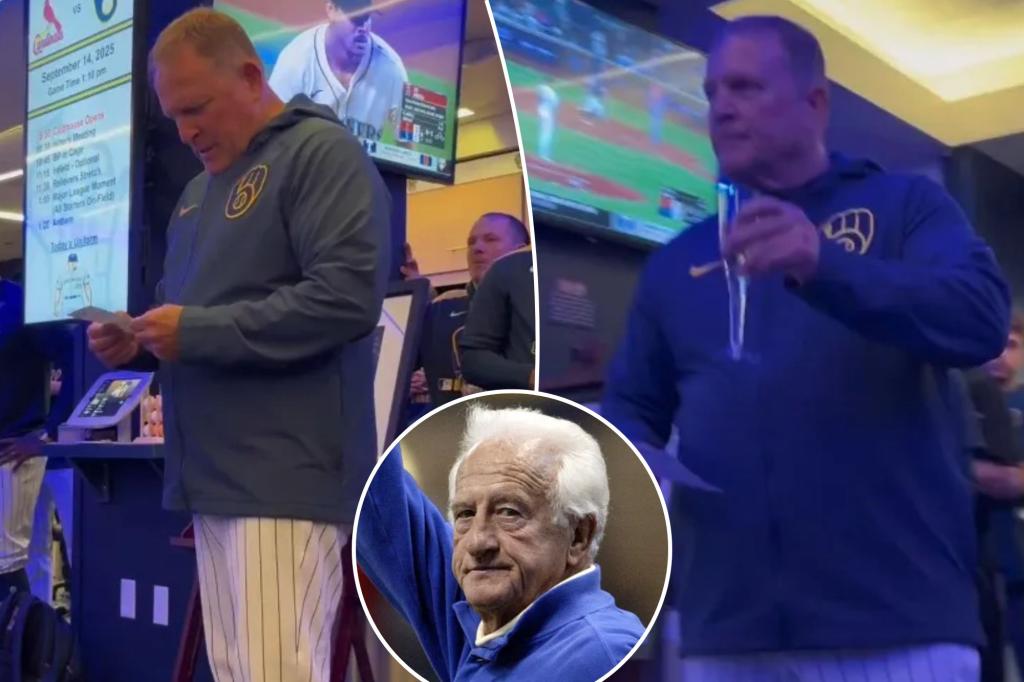 Brewers' Pat Murphy reads emotional Bob Uecker message after playoff clinch