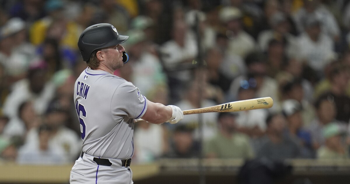 Rookie Crim homers for his 1st MLB hit as the Rockies beat the Padres 4-2 Friday