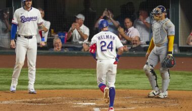 Michael Helman hits 2-run HR, make catch to prevent 2-run HR, as Rangers beat Brewers 5-4