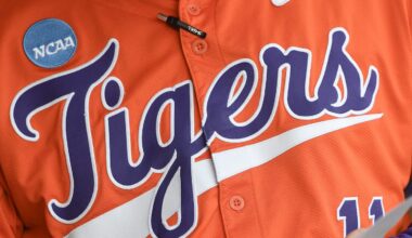 Clemson Tigers jersey seen before the NCAA baseball Clemson Regional at Doug Kingsmore Stadium in Clemson, S.C. Saturday, May 31, 2025.