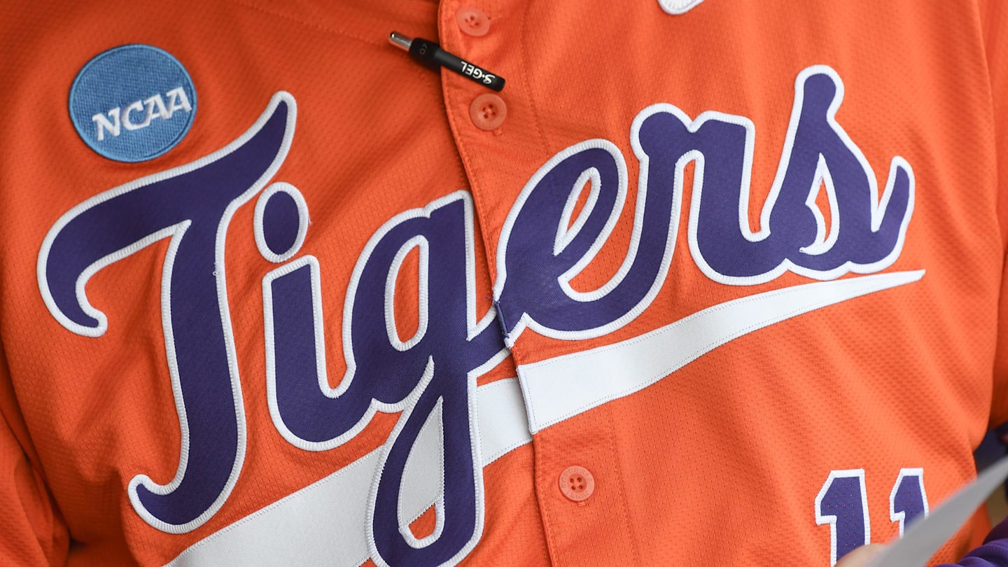Clemson Tigers jersey seen before the NCAA baseball Clemson Regional at Doug Kingsmore Stadium in Clemson, S.C. Saturday, May 31, 2025.