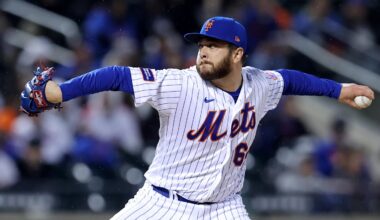 Sep 28, 2023; New York City, New York, USA; New York Mets relief pitcher Anthony Kay (64) pitches against the Miami Marlins during the ninth inning at Citi Field. Mandatory Credit: Brad Penner-Imagn Images