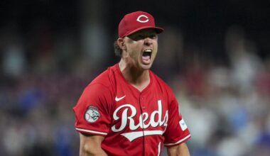Cincinnati Reds pitcher Emilio Pagan (15) reacts