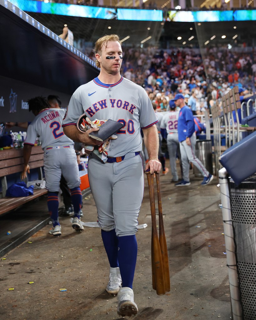 Pete Alonso reacts after the final out of the Mets-Marlins game on Sept. 28, 2025. 