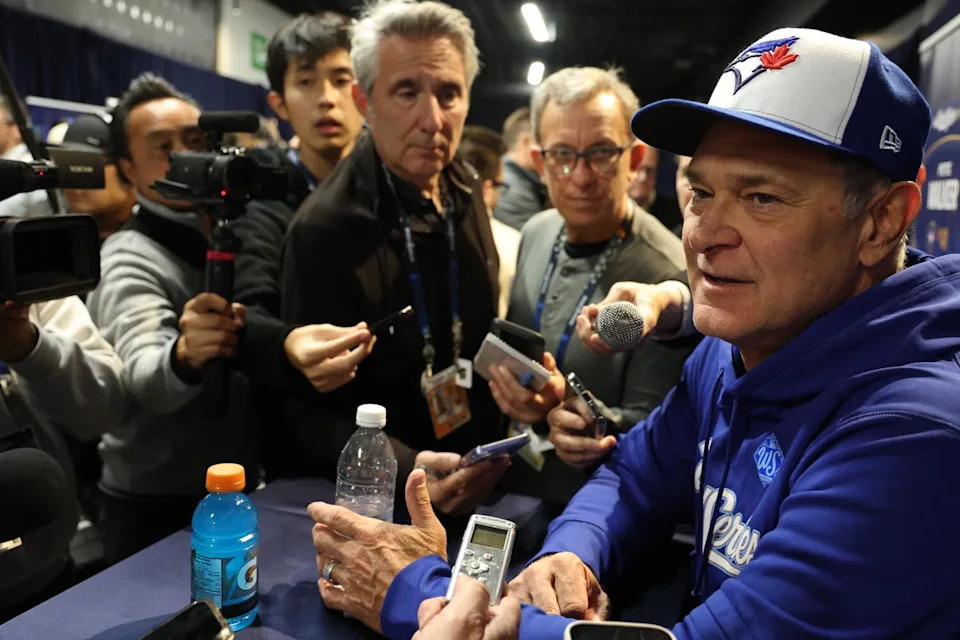 Toronto Blue Jays bench coach Don Mattingly speaks to reporters at Rogers Centre in Toronto on Oct. 23.