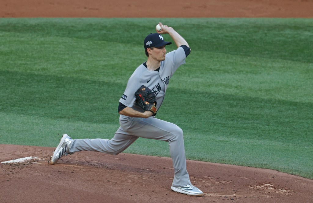 Max Fried pitching for the Yankees against the Blue Jays in Game 2 of the ALDS on Oct. 5, 2025.