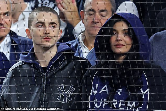 Timothee Chalamet and girlfriend Kylie Jenner looked as depressed from their front row seats