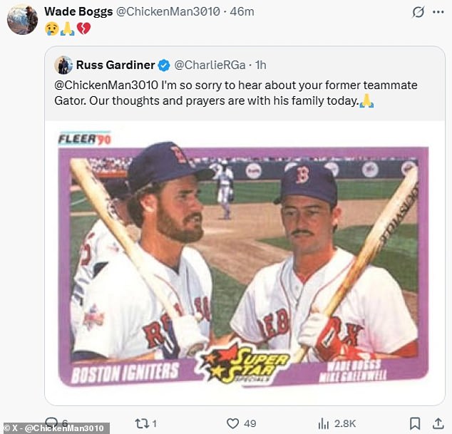 Greenwell's longtime teammate Wade Boggs reacted to the death of his friend on social media