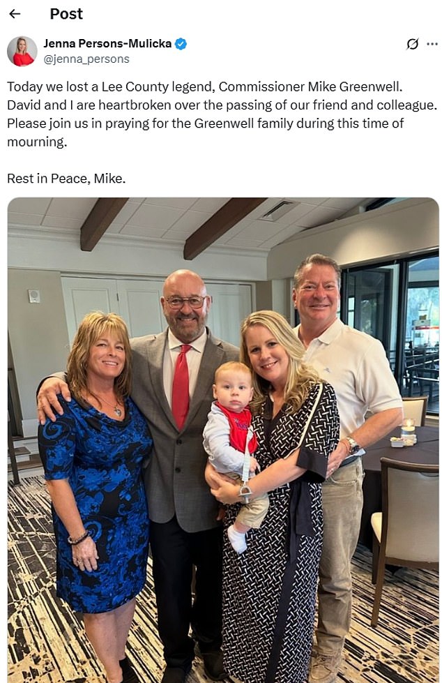 Florida state rep. Jenna Persons-Mulicka shared her tribute to Greenwell (second from left)