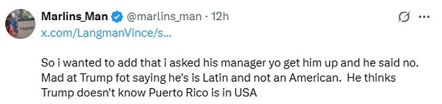 The fan, known as 'Marlins Man', has revealed what it was like to speak with Bad Bunnt