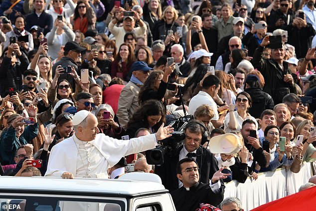 Chicago native Pope Leo XIV greets the faithful during his weekly general audience