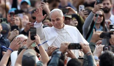 Pope Leo XIV gestures on the day of a general audience in Saint Peter's Square at the Vatican