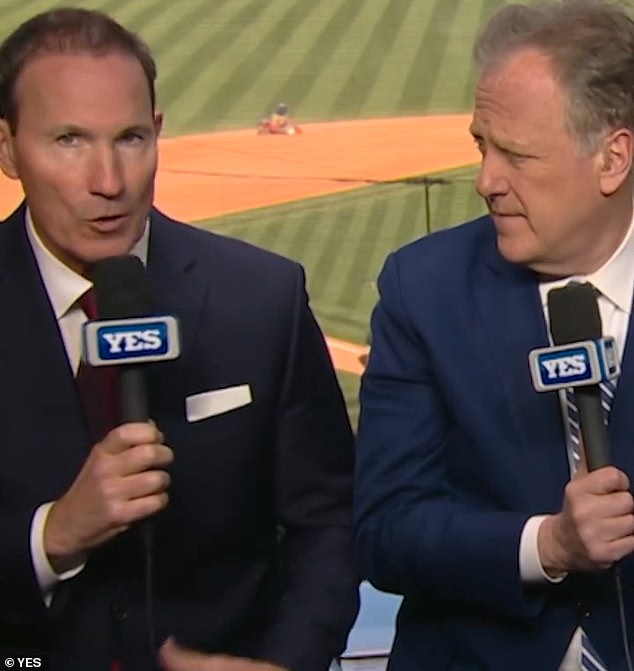 John Flaherty (left) is pictured calling Yankees action alongside YES announcer Michael Kay
