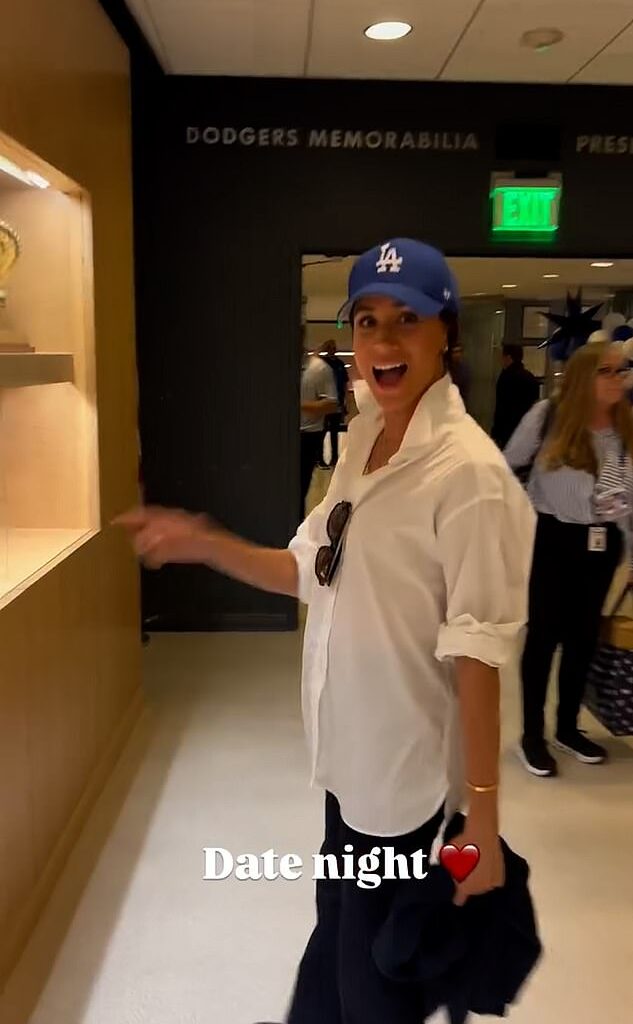 Despite Prince Harry's sharing his concerns, saying: 'Social media is taking young men and young boys into very dark places, which should concern all of us,' his wife took to social media platform Instagram posting a story of the pair together at a Dodger's game