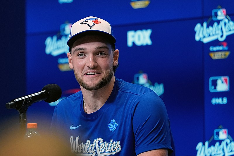 AP photo by David J. Phillip / Toronto Blue Jays pitcher Trey Yesavage speaks during a news conference Thursday, the day before he is set to pitch Game 1 of the World Series against the visiting Los Angeles Dodgers on Friday night.