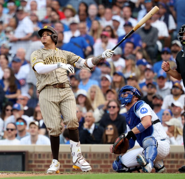 Padres' Manny Machado hits a 2-run home run off of...