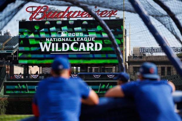 Cubs warm up on the field before they host the...