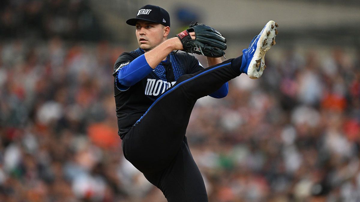 Detroit Tigers starting pitcher Tarik Skubal (29) throws a pitch against the Seattle Mariners in the fifth inning at Comerica Park.